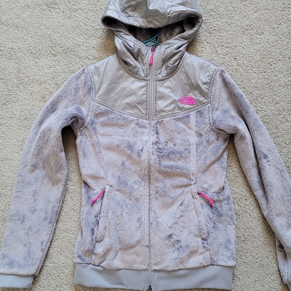 The North Face Women's XS Active Fleece Performance Jacket Grey Pink Logo Zip Up - Picture 13 of 16